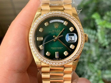 Rolex DayDate 36mm Flt Pres 904L YG/YG G-Grn/Dia 1:1 Best Edition Version