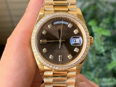 Rolex DayDate 36mm Flt Pres 904L YG/YG Brown/Dia 1:1 Best Edition Version