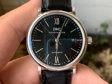 Portofino Automatic SS IW356502 V7F 1:1 Best Edtiion Black Dial on Black Croco Strap ETA2892