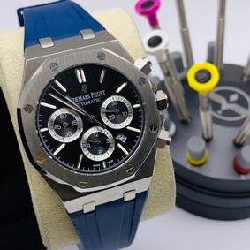 Audemars Piguet Black Dial Chrono High Version Blue Rubber Strap