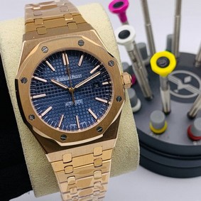 Audemars Piguet Blue Dial Gold High Version on SS Strap