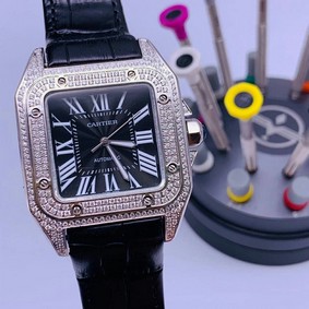 Cartier De Santos Classic Diamond Black Dial High Version