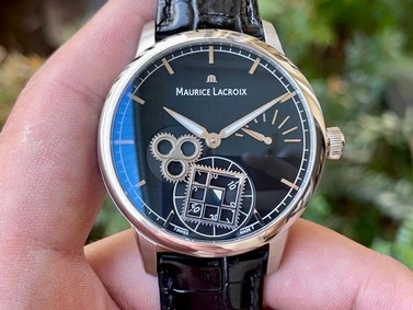 Masterpiece Square Wheel SS Black Dial on Black Leather Strap A6498 V3