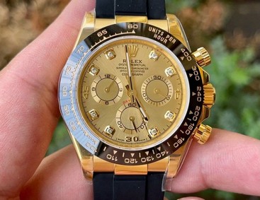 Daytona 116518 Noob 1:1 Best Edition YG Plated 904L SS Case Goid Diamonds Dial on Black Rubber Strap SA4130 V4