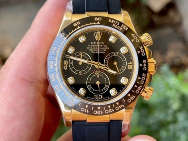 Daytona 116518 Noob 1:1 Best Edition YG Plated 904L SS Case Black Diamonds Dial on Black Rubber Strap SA4130 V4