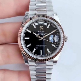 Rolex DayDate 40mm 904L Flt SS/SS Blk/Stk GMF