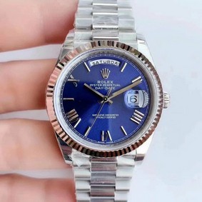 Rolex DayDate 40mm 904L Flt SS/SS S-Blu Strp Stk GMF