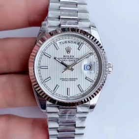 Rolex DayDate 40mm 904L Flt SS/SS S-Wht Strp Stk GMF