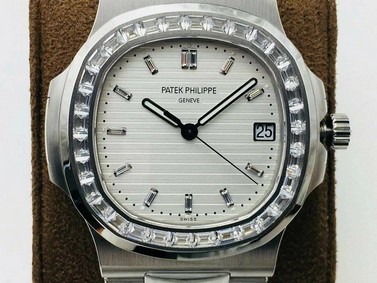 Nautilus Jumbo 5711 PF 1:1 Best Edition White Textured Dial Diamonds Bezel on SS Bracelet A324