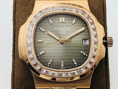 Nautilus Jumbo 5711 PF 1:1 Best Edition Grey Textured Dial Diamonds Bezel on SS Bracelet A324 (Copy)