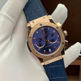 Hublor BlueGold Chrono Hight Version on Black Leather Strap