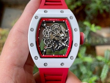 Richard Mille 055 RM055 White Ceramic on Red Rubber Strap