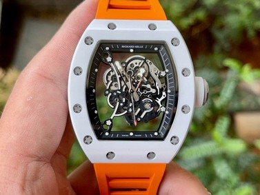Richard Mille 055 RM055 White Ceramic on Red Rubber Strap
