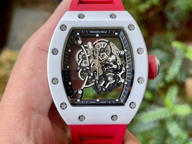 Richard Mille 055 RM055 White Ceramic on Red Rubber Strap