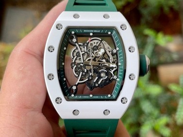 Richard Mille 055 White Ceramic on Green Rubber Strap