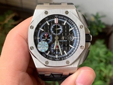 Royal Oak Offshore 44mm 26411PO SS Updated Black Ceramic Bezel JF 1:1 Best Edition Black/Blue Dial on Rubber Strap A3126